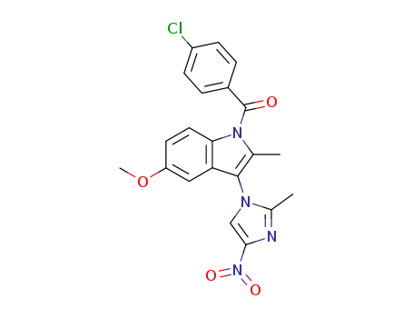 Molecular Structure of 68327-65-1 ((4-chlorophenyl)[5-methoxy-2-methyl-3-(2-methyl-4-nitro-1H-imidazol-1-yl)-1H-indol-1-yl]methanone)
