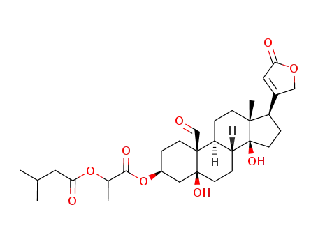 Molecular Structure of 63979-74-8 (5,14-Dihydroxy-3β-[2-(3-methyl-1-oxobutoxy)-1-oxopropoxy]-19-oxo-5β-card-20(22)-enolide)