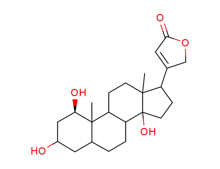Molecular Structure of 639-15-6 ((1beta,3beta,5beta,8xi,9xi)-1,3,14-trihydroxycard-20(22)-enolide)
