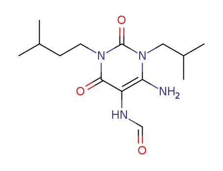 Molecular Structure of 94781-83-6 (Formamide,
N-[6-amino-1,2,3,4-tetrahydro-3-(3-methylbutyl)-1-(2-methylpropyl)-2,4-
dioxo-5-pyrimidinyl]-)