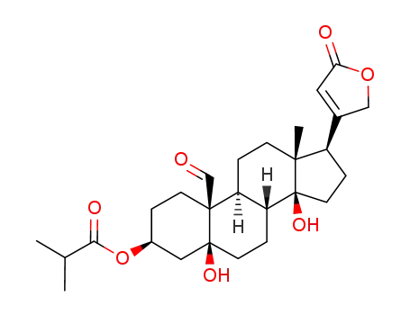 Molecular Structure of 63979-70-4 ((3beta,5beta,8xi,9xi)-5,14-dihydroxy-3-[(2-methylpropanoyl)oxy]-19-oxocard-20(22)-enolide)