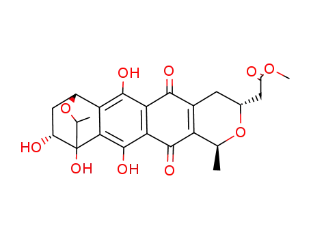 Molecular Structure of 63972-31-6 ((1R,13R)-1,3,4,6,7,9,10,11-Octahydro-4α,5,12,13-tetrahydroxy-3α,7α-dimethyl-6,11-dioxo-1β,4-ethanonaphtho[2,3-c:6,7-c']dipyran-9β-acetic acid methyl ester)