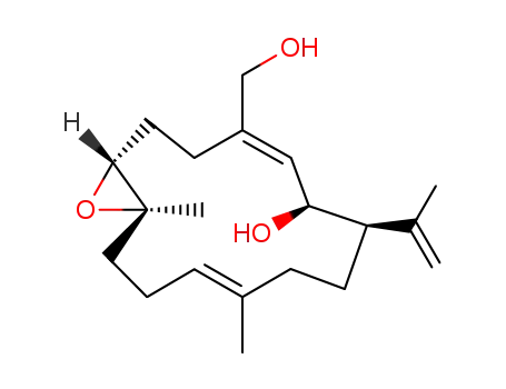 Molecular Structure of 64180-67-2 ((1R,4E,6S,7R,10E,14R)-6-Hydroxy-10,14-dimethyl-7-(1-methylethenyl)-15-oxabicyclo[12.1.0]pentadeca-4,10-diene-4-methanol)