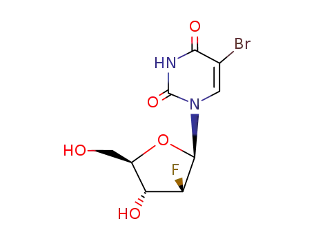Molecular Structure of 69123-97-3 (2,4(1H,3H)-Pyrimidinedione, 5-bromo-1-(2-deoxy-2-fluoro-β-D-arabinofuranosyl)-)