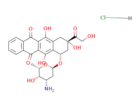 Molecular Structure of 64363-63-9 (3,5,12-trihydroxy-3-(hydroxyacetyl)-6,11-dioxo-1,2,3,4,6,11-hexahydrotetracen-1-yl 3-amino-2,3,6-trideoxyhexopyranoside hydrochloride (1:1))
