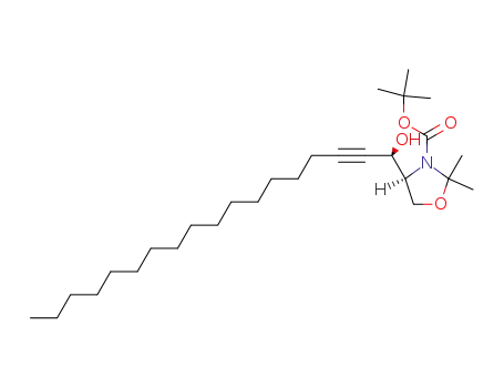 Molecular Structure of 132910-83-9 (tert-Butyl (4S,1'R)-2,2-dimethyl-4-(1'-hydroxy-2'-octadecynyl)-3-oxazolidinecarboxylate)