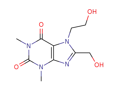 Molecular Structure of 64283-05-2 (7-(2-hydroxyethyl)-8-(hydroxymethyl)-1,3-dimethyl-3,7-dihydro-1H-purine-2,6-dione)