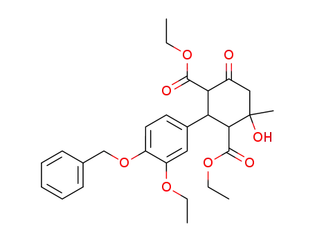 Molecular Structure of 64670-40-2 (diethyl 2-[4-(benzyloxy)-3-ethoxyphenyl]-4-hydroxy-4-methyl-6-oxocyclohexane-1,3-dicarboxylate)