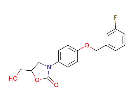 Molecular Structure of 64590-38-1 (3-(4-((3-Fluorophenyl)methoxy)phenyl)-5-(hydroxymethyl)-2-oxazolidinon e)