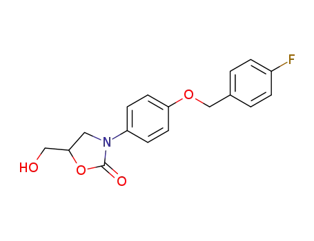 Molecular Structure of 64590-36-9 (3-{4-[(4-fluorobenzyl)oxy]phenyl}-5-(hydroxymethyl)-1,3-oxazolidin-2-one)