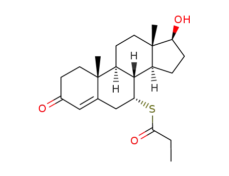 Molecular Structure of 6947-46-2 (S-(17-hydroxy-3-oxoandrost-4-en-7-yl) propanethioate)