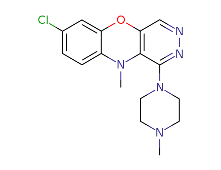Molecular Structure of 64610-67-9 (7-Chloro-10-methyl-1-(4-methyl-1-piperazinyl)-10H-pyridazino[4,5-b][1,4]benzoxazine)