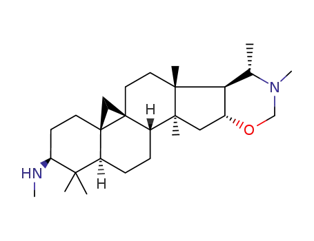 Molecular Structure of 64938-84-7 (3',4',16β,17α-Tetrahydro-N,3',4,4,4'α,14-hexamethyl-2'H-9,19-cyclo-5α-androst-16-eno[17,16-e][1,3]oxazin-3β-amine)