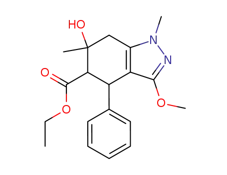 Molecular Structure of 64670-59-3 (ethyl (4S,5R,6S)-6-hydroxy-3-methoxy-1,6-dimethyl-4-phenyl-5,7-dihydro -4H-indazole-5-carboxylate)