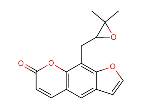 Molecular Structure of 64652-24-0 (9-[(3,3-Dimethyloxiran-2-yl)methyl]-7H-furo[3,2-g][1]benzopyran-7-one)