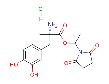 Molecular Structure of 55943-54-9 (L-Tyrosine, 3-hydroxy-a-methyl-, 1-(2,5-dioxo-1-pyrrolidinyl)ethyl ester,
monohydrochloride)