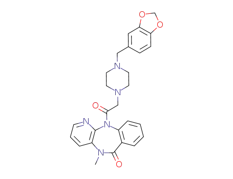 Molecular Structure of 69628-31-5 (11-{[4-(1,3-benzodioxol-5-ylmethyl)piperazin-1-yl]acetyl}-5-methyl-5,11-dihydro-6H-pyrido[2,3-b][1,4]benzodiazepin-6-one)