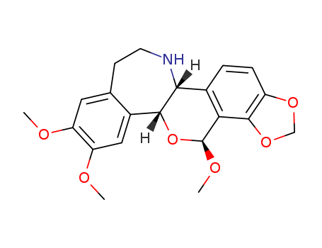 Molecular Structure of 19914-48-8 (1,3-Dioxolo[7,8][2]benzopyrano[3,4-a][3]benzazepine,5b,6,7,8,12b,14-hexahydro-10,11,14-trimethoxy-, (5bR,12bR,14S)- (9CI))