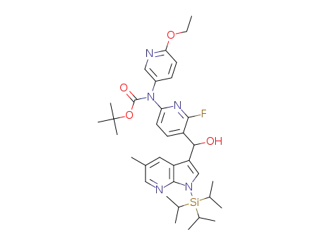 (6-ethoxy-pyridin-3-yl)-{6-fluoro-5-[hydroxy-(5-methyl-1-triisopropylsilanyl-1H-pyrrolo[2,3-b]pyridin-3-yl)-methyl]-pyridin-2-yl}-carbamic acid tert-butyl ester