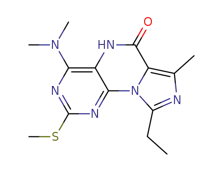Molecular Structure of 136524-28-2 (9-Ethyl-7-methyl-4-(dimethylamino)-2-(methylthio)imidazo[5,1-h]-pteridin-6(5H)-one)