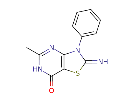 Molecular Structure of 70071-27-1 ((2Z)-2-imino-5-methyl-3-phenyl-2,3-dihydro[1,3]thiazolo[4,5-d]pyrimidin-7(4H)-one)