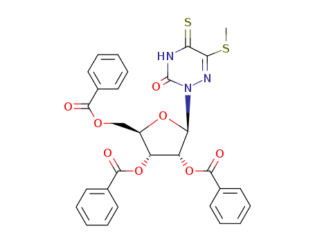 Molecular Structure of 65533-30-4 (6-(methylsulfanyl)-5-thioxo-2-[2,3,5-tris-O-(phenylcarbonyl)pentofuranosyl]-4,5-dihydro-1,2,4-triazin-3(2H)-one)