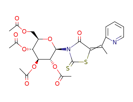 Molecular Structure of 65562-36-9 ((5E)-5-(1-pyridin-2-ylethylidene)-3-(2,3,4,6-tetra-O-acetylhexopyranosyl)-2-thioxo-1,3-thiazolidin-4-one)