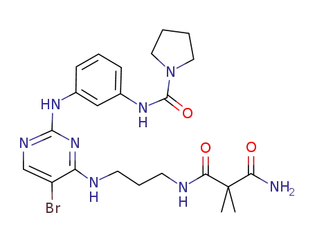 Molecular Structure of 702676-93-5 (N-(3-(4-(3-(3-amino-2,2-dimethyl-3-oxopropanamido)propylamino)-5-bromopyrimidin-2-ylamino)phenyl)pyrrolidine-1-carboxamide)