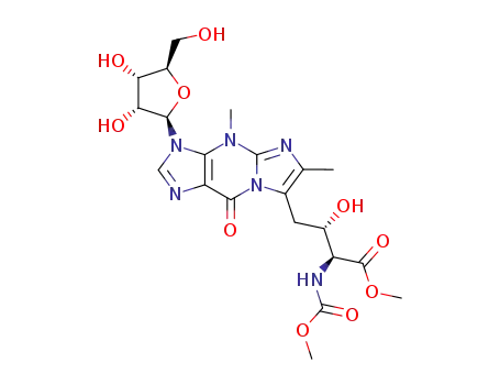 Molecular Structure of 189103-83-1 ((αS,βS)-α-[(methoxycarbonyl)amino]-β-hydroxy-4,6-dimethyl-9-oxo-3-β-D-ribofuranosyl-4,9-dihydro-3H-imidazo[1,2-α]purine-7-butanoic acid methyl ester)