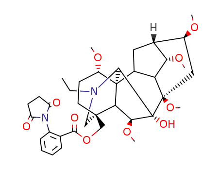 Molecular Structure of 144049-69-4 (Aconitan-7-ol,4-[[[2-(2,5-dioxo-1-pyrrolidinyl)benzoyl]oxy]methyl]-20-ethyl-1,6,8,14,16-pentamethoxy-,(1a,6b,14a,16b)- (9CI))