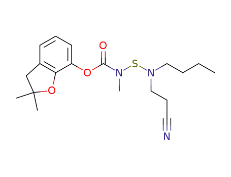 Molecular Structure of 82560-73-4 ((2,2-dimethyl-3H-benzofuran-7-yl) N-(butyl-(2-cyanoethyl)amino)sulfany l-N-methyl-carbamate)