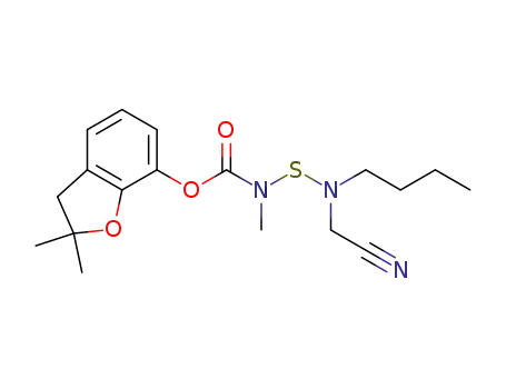 Molecular Structure of 82560-32-5 ((2,2-dimethyl-3H-benzofuran-7-yl) N-(butyl-(cyanomethyl)amino)sulfanyl -N-methyl-carbamate)