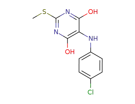 Molecular Structure of 6630-69-9 (5-[(4-chlorophenyl)amino]-6-hydroxy-2-(methylsulfanyl)pyrimidin-4(3H)-one)