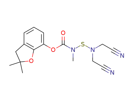 Molecular Structure of 82560-26-7 ((2,2-dimethyl-3H-benzofuran-7-yl) N-(bis(cyanomethyl)amino)sulfanyl-N- methyl-carbamate)