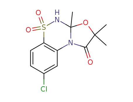 Molecular Structure of 66424-59-7 (8-chloro-2,2,3a-trimethyl-3a,4-dihydro[1,3]oxazolo[2,3-c][1,2,4]benzothiadiazin-1(2H)-one 5,5-dioxide)