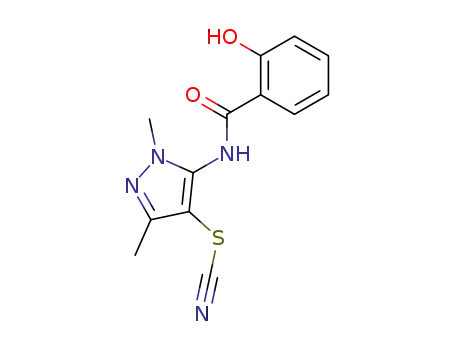Molecular Structure of 70803-16-6 (5-[(2-hydroxybenzoyl)amino]-1,3-dimethyl-1H-pyrazol-4-yl thiocyanate)