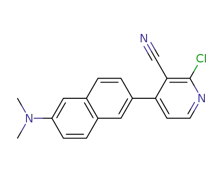 Molecular Structure of 219968-49-7 (3-Pyridinecarbonitrile, 2-chloro-4-[6-(dimethylamino)-2-naphthalenyl]-)