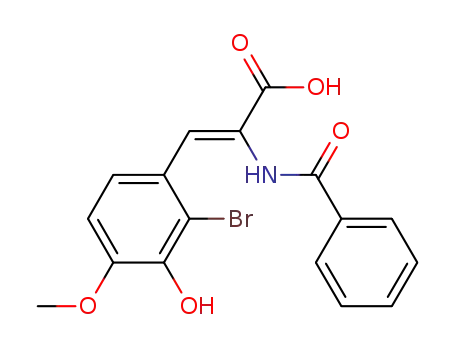 Molecular Structure of 6284-38-4 (2-(benzoylamino)-3-(2-bromo-3-hydroxy-4-methoxyphenyl)prop-2-enoic acid)