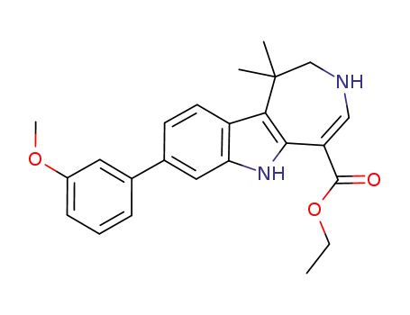 Molecular Structure of 629662-81-3 (Azepino[4,5-b]indole-5-carboxylic acid, 1,2,3,6-tetrahydro-8-(3-methoxyphenyl)-1,1-dimethyl-, ethyl ester)