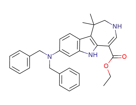 Molecular Structure of 629662-47-1 (Azepino[4,5-b]indole-5-carboxylic acid, 8-[bis(phenylmethyl)amino]-1,2,3,6-tetrahydro-1,1-dimethyl-, ethyl ester)