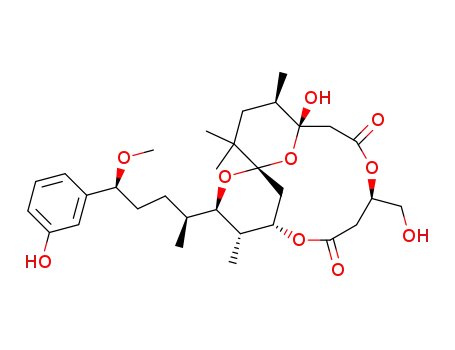 Molecular Structure of 66671-95-2 (17-Debromo-29-de(1-hydroxyethyl)-29-(hydroxymethyl)aplysiatoxin)