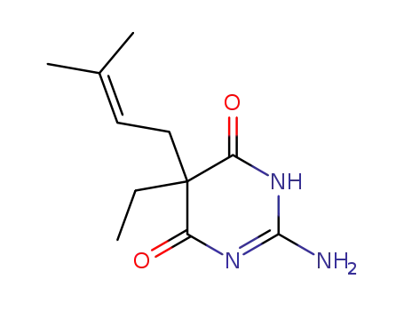 Molecular Structure of 66968-46-5 (5-Ethyl-2,3-dihydro-2-imino-5-(3-methyl-2-butenyl)-4,6(1H,5H)-pyrimidinedione)