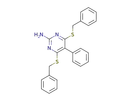Molecular Structure of 6299-80-5 (4,6-bis(benzylsulfanyl)-5-phenylpyrimidin-2-amine)