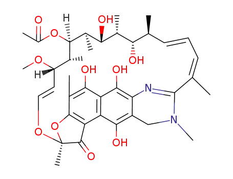 Molecular Structure of 62921-36-2 ((12Z,14E,24Z)-5,6,11,17,19-pentahydroxy-23-methoxy-2,4,9,12,16,18,20,22-octamethyl-1-oxo-1,2,9,10-tetrahydro-2,8-(epoxytetradeca[1,11,13]trieno)[1]benzofuro[4,5-g]quinazolin-21-yl acetate)