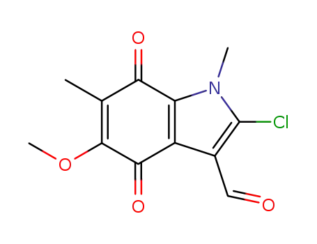 Molecular Structure of 73355-46-1 (2-chloro-5-methoxy-1,6-dimethyl-4,7-dioxo-indole-3-carbaldehyde)