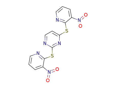 Molecular Structure of 73768-64-6 (2,4-bis[(3-nitropyridin-2-yl)sulfanyl]pyrimidine)