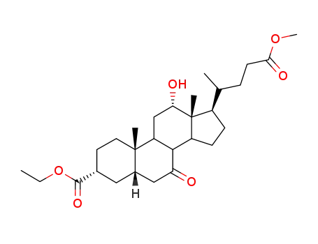 Molecular Structure of 73771-71-8 (3-alpha-Ethoxycarbonyl-12-alpha-hydroxy-7-oxocholan-24-oic acid, methy l ester)