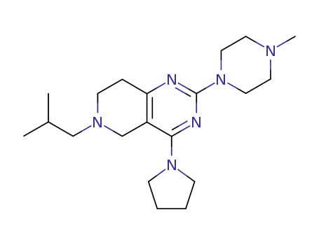 Molecular Structure of 7128-36-1 (9-(4-methylpiperazin-1-yl)-4-(2-methylpropyl)-7-pyrrolidin-1-yl-4,8,10 -triazabicyclo[4.4.0]deca-7,9,11-triene)