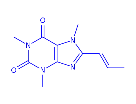Molecular Structure of 73747-39-4 (3,7-Dihydro-8-(1-propenyl)-1,3,7-trimethyl-1H-purine-2,6-dione)
