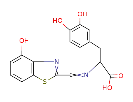 Molecular Structure of 30825-20-8 (3,4-dihydroxy-<i>N</i>-(4-hydroxy-benzothiazol-2-ylmethylene)-phenylalanine)